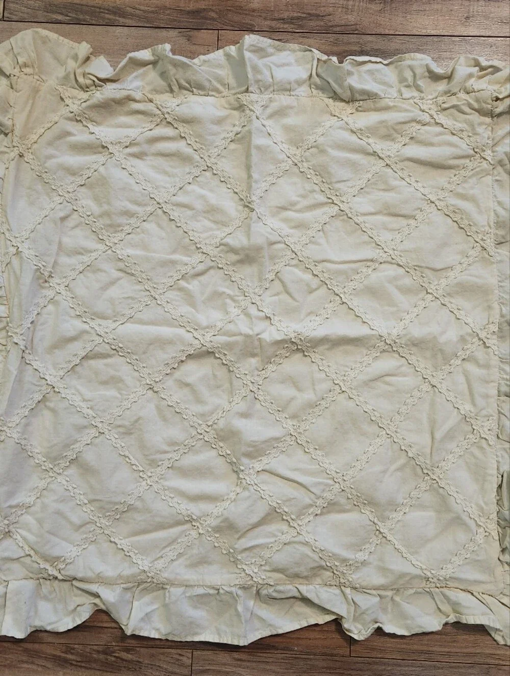 Piper & Wright Cottagecore Ivory Ruffle Square Pillow Quilted Anna European